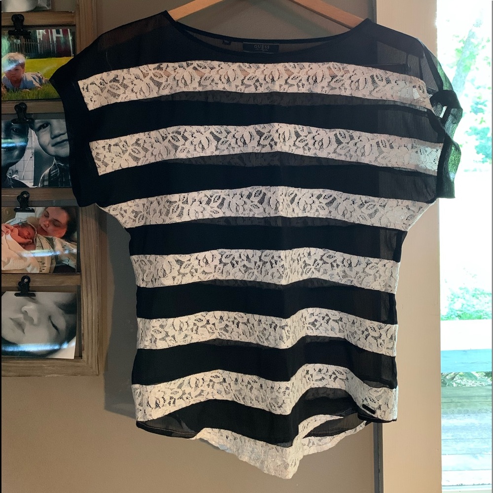 Guess blouse like new, no flaws. Sheer & lace